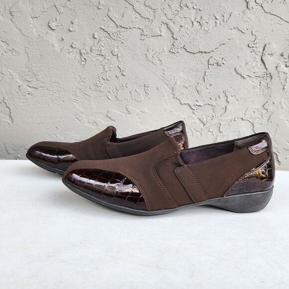 Clarks Loafers Womens 10 Slip On Shoes Brown Leather Croc Pattern Noreen Will - Picture 3 of 13